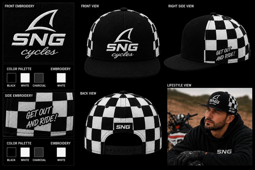 SNG Checkerboard Snapback - Black Front